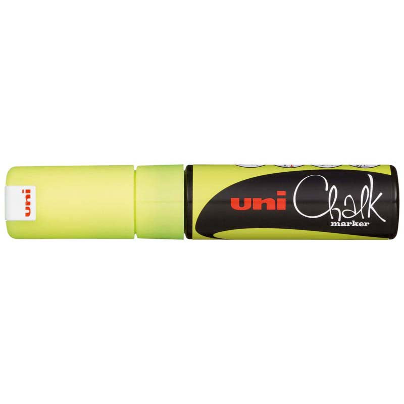 Uni Chalk Marker 8.0mm Chisel Tip Fluoro Yellow PWE-8K - Cafe Supply