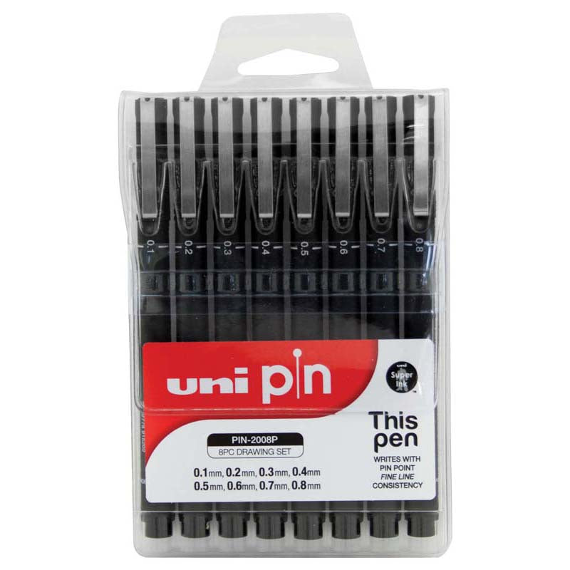 Uni Pin Fineline Permanent Drawing Set 8 Piece - Cafe Supply