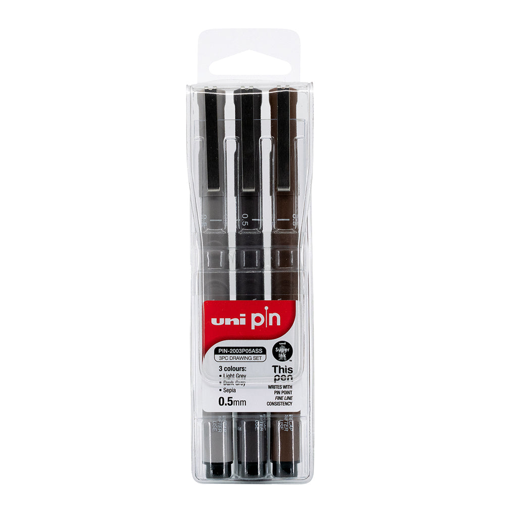 Uni Pin Fineline Permanent Drawing Set 3 Piece - Cafe Supply