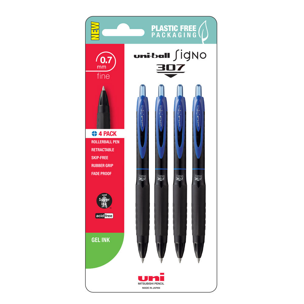 Uni Signo 307 0.7mm Fine Retractable Blue Hangsell Pk4 - Cafe Supply