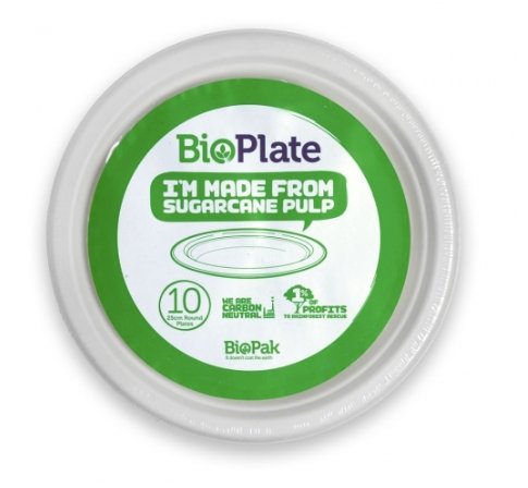 25CM / 10" WHITE BIOPLATES - 10PK - Cafe Supply