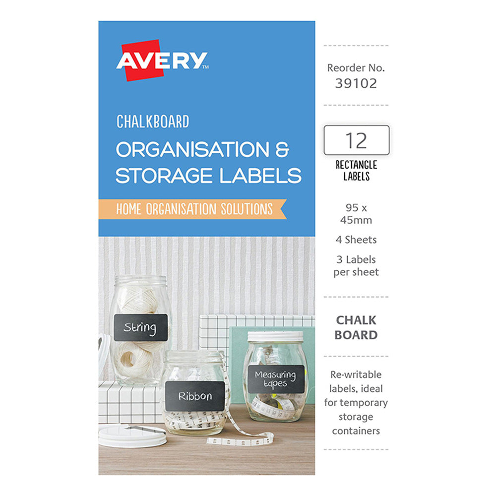 Avery Chalkboard O&S Labels - A6 Rect 95x45mm 12up 4 Sheets - Cafe Supply