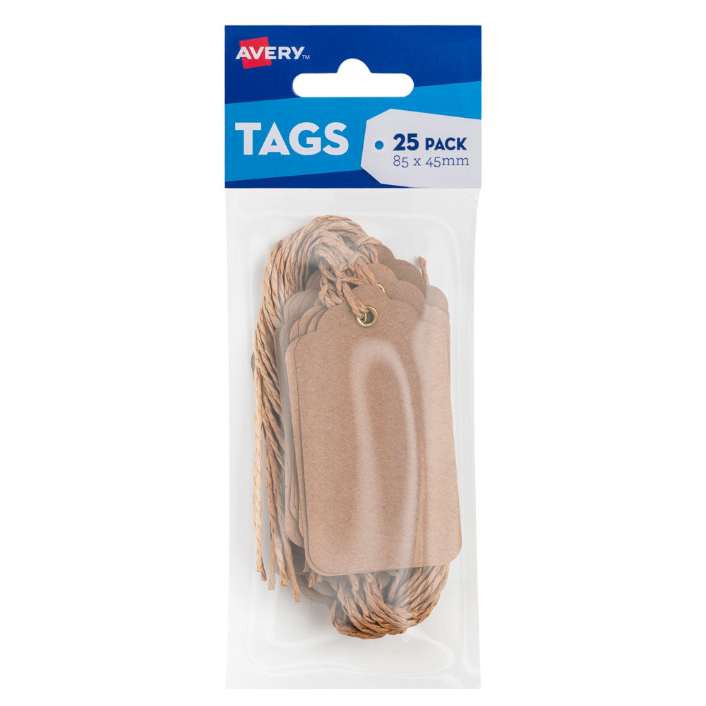 Avery Kraft Brown Scallop Tags  85x45mm 25 pack - Cafe Supply