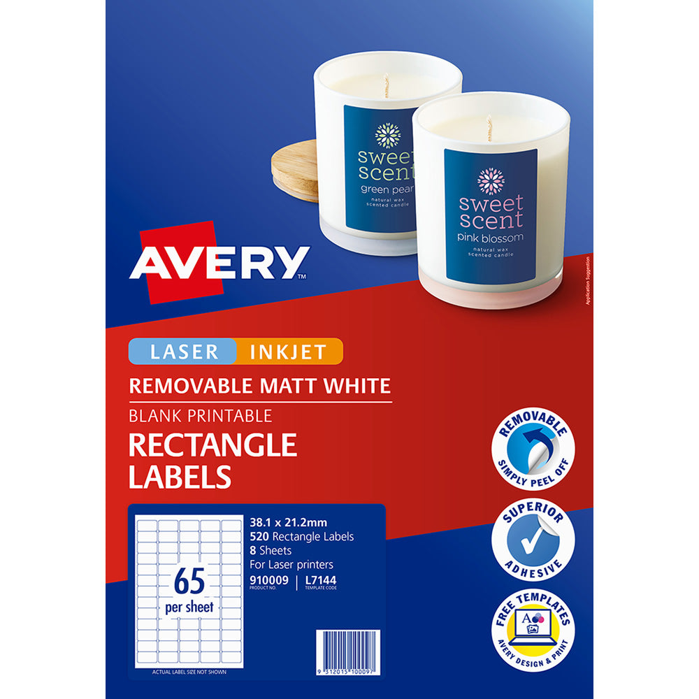 Avery Label L7144 Rectangular 38x21mm 65up 8 Sheets - Cafe Supply