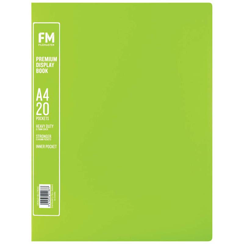 FM A4 Premium Display Book 20 Pocket Lime Green - Cafe Supply