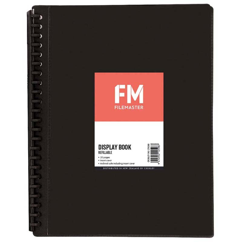 FM Display Book Black Insert Cover 20 Pocket Refillable - Cafe Supply