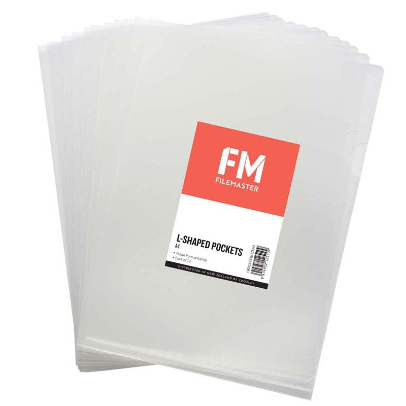 FM Pocket L Shape Clear A4 Clear 12 Pack Hangsell - Cafe Supply