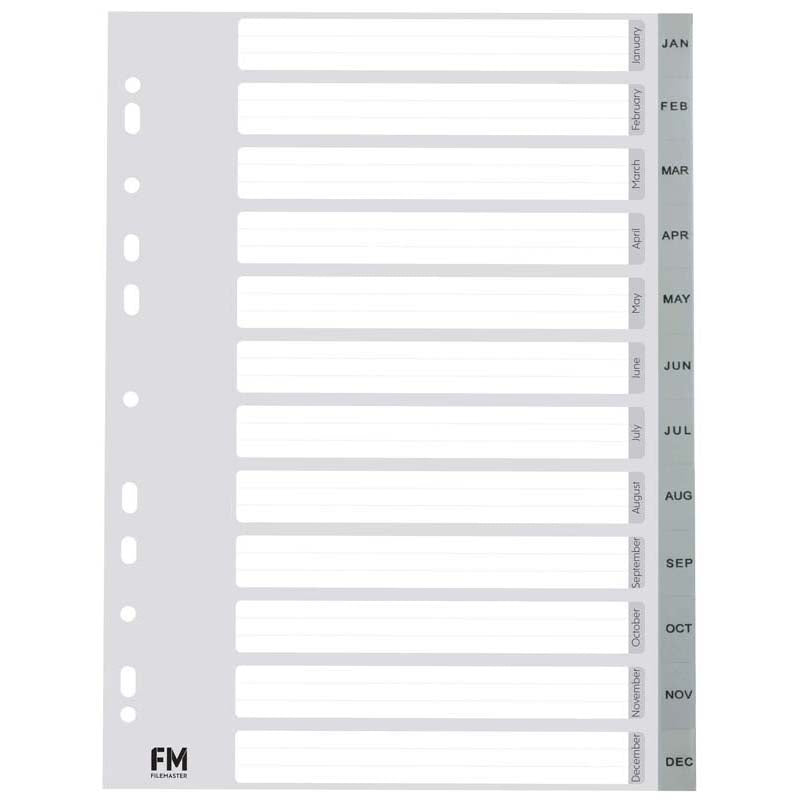 FM Indices A4 Jan-Dec Grey Polyprop - Cafe Supply