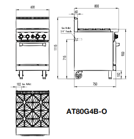 4 BURNERS WITH OVEN LPG AT80G4B-O-LPG - Cafe Supply