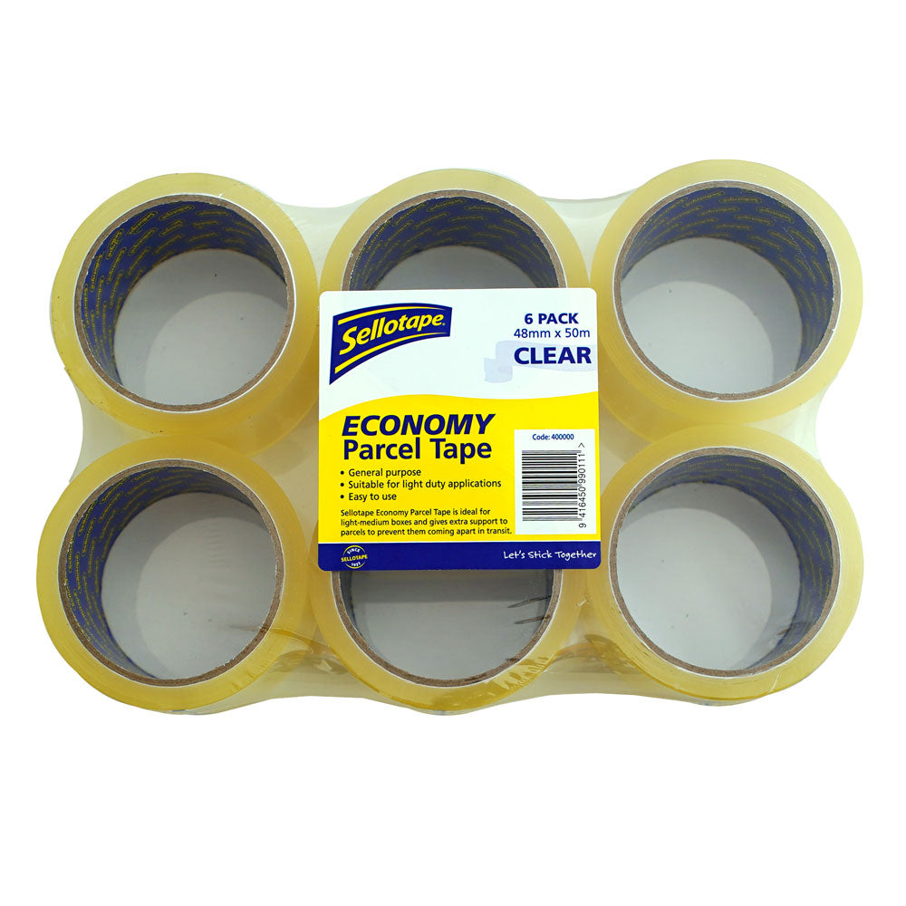 Sellotape Economy Parcel Tape Clear 6 Pack - Cafe Supply