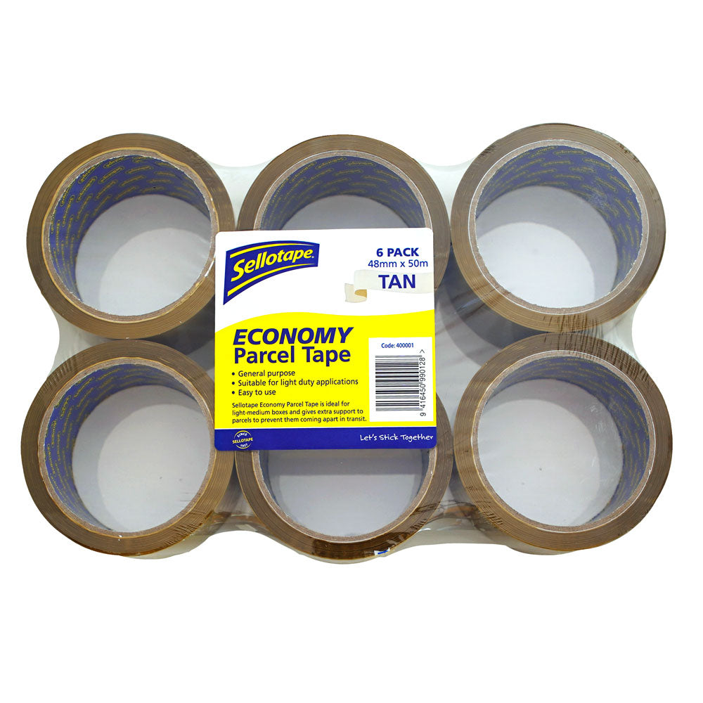 Sellotape Economy Parcel Tape Tan 6 Pack - Cafe Supply