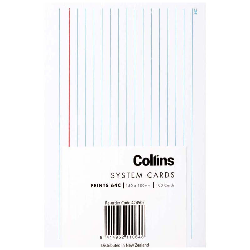 Collins System Card Feints 64C 150x100mm Pack 100 - Cafe Supply