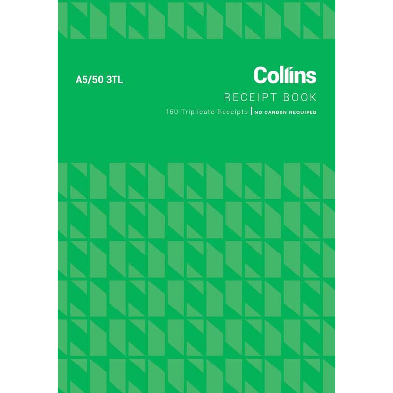 Collins Cash Receipt A5/50 3TL Triplicate No Carbon Required - Cafe Supply