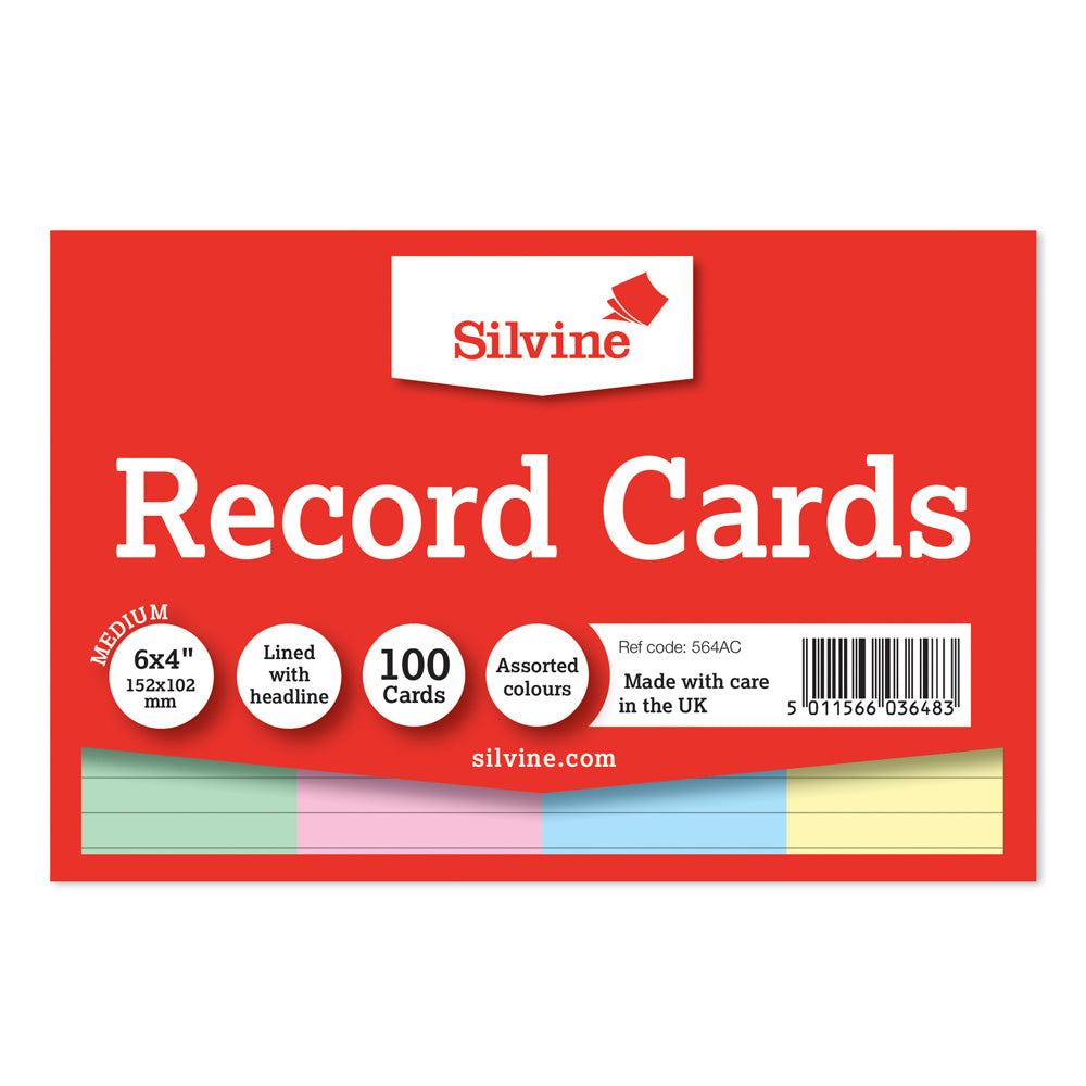 Silvine Record Cards 6x4 Ruled Assorted Colours - Cafe Supply