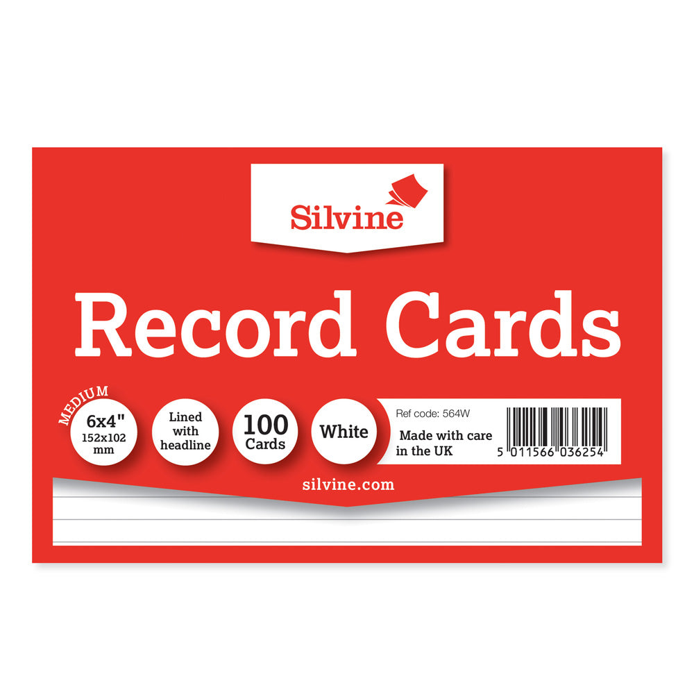 Silvine Record Cards 6x4 Ruled White - Cafe Supply