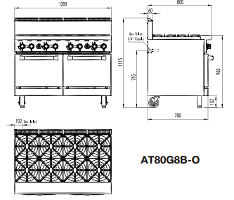 8 BURNERS WITH OVEN LPG AT80G8B-O-LPG - Cafe Supply