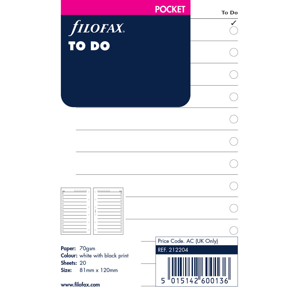 Filofax Pocket To Do Pad Refill - Cafe Supply