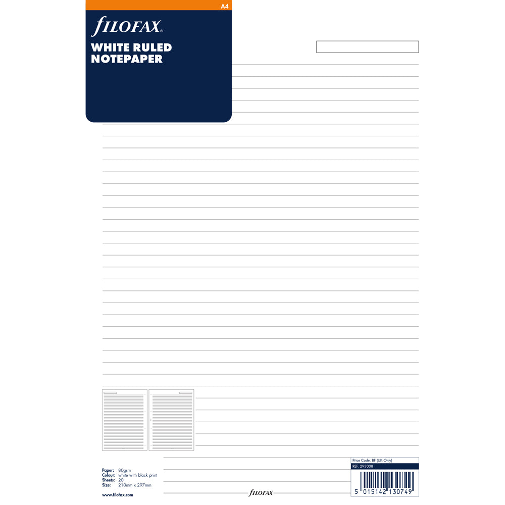 Filofax A4 White Lined Notepad Refill - Cafe Supply