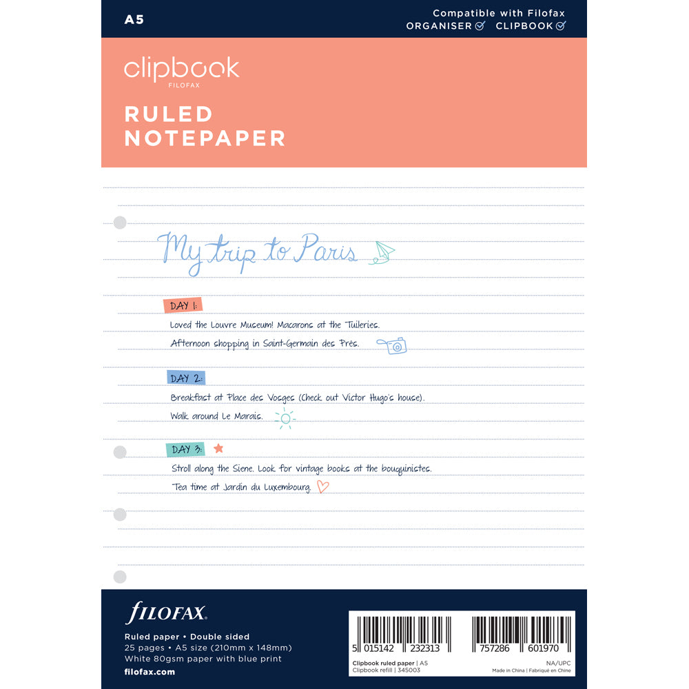 Filofax Clipbook A5 Notes Ruled Refill - Cafe Supply