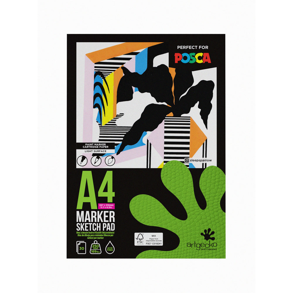 Artgecko Pro Marker Sketchpad A4 30 Sheets 250gsm White Paper - Cafe Supply