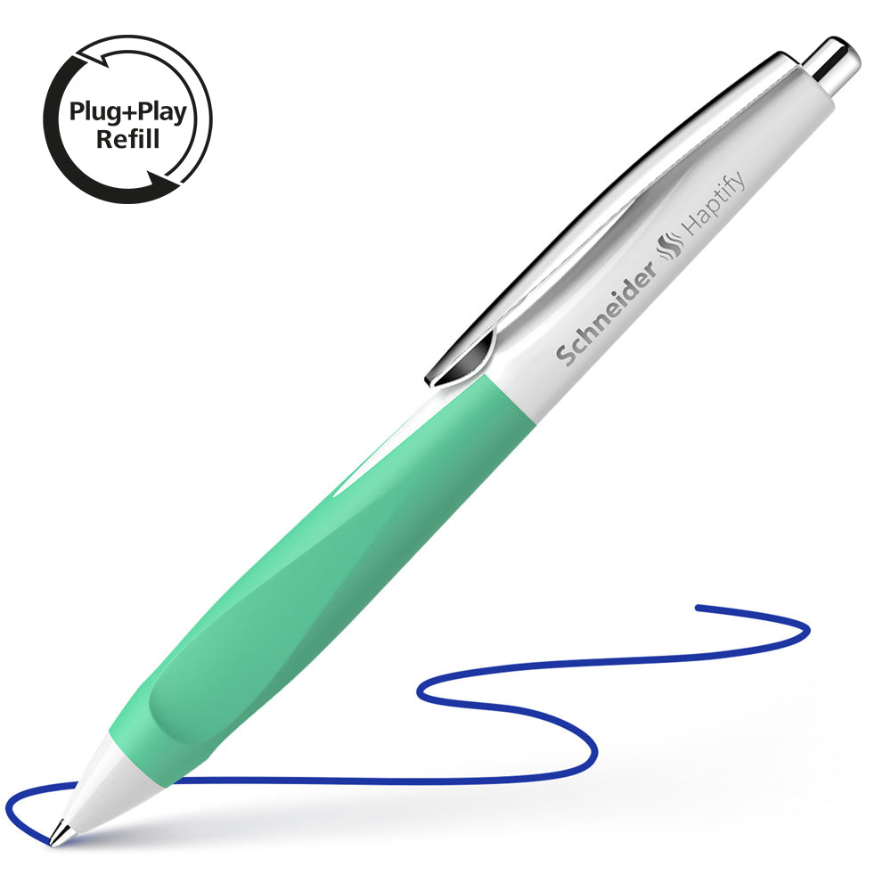 Schneider Ballpoint Pen Haptify Medium Blue Ink White/Mint Barrel - Cafe Supply