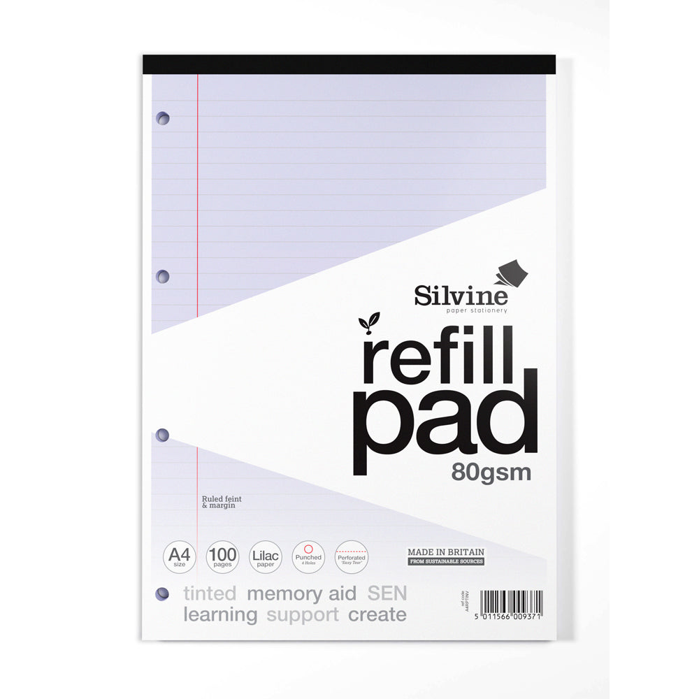 Silvine Tinted Refill Pad A4 8mm Lined with Margin 100 Pages Violet - Cafe Supply