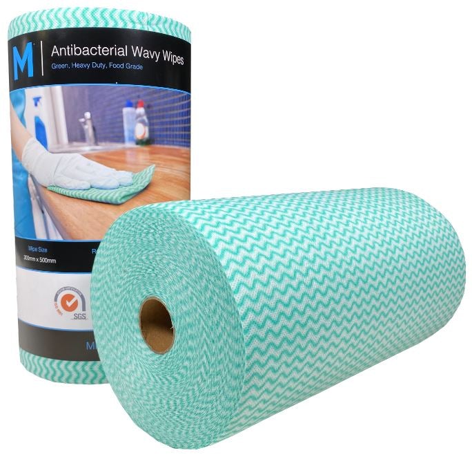 Antibacterial Wavy Wipes - Green, 300mm x 500mm, 90 Sheets, 80gsm (4) Per Box - Cafe Supply