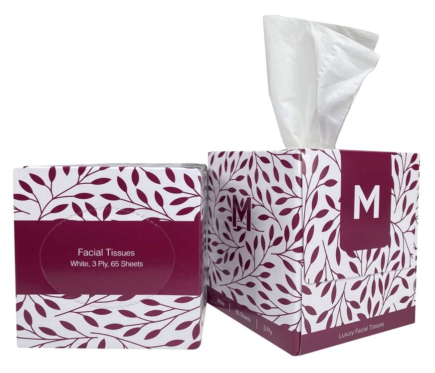 Cube Facial Tissues - White, 3 Ply, 65 Sheets (36) Per Box - Cafe Supply