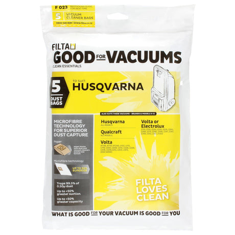 FILTA HUSQVARNA QUALCRAFT SMS MULTI LAYERED VACUUM CLEANER BAGS 5 PACK (F023) - Cafe Supply