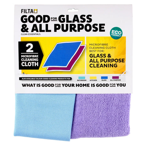 FILTA MICROFIBRE CLOTH MULTIPACK - GLASS & ALL PURPOSE PURPLE/AQUA 2 PACK - Cafe Supply