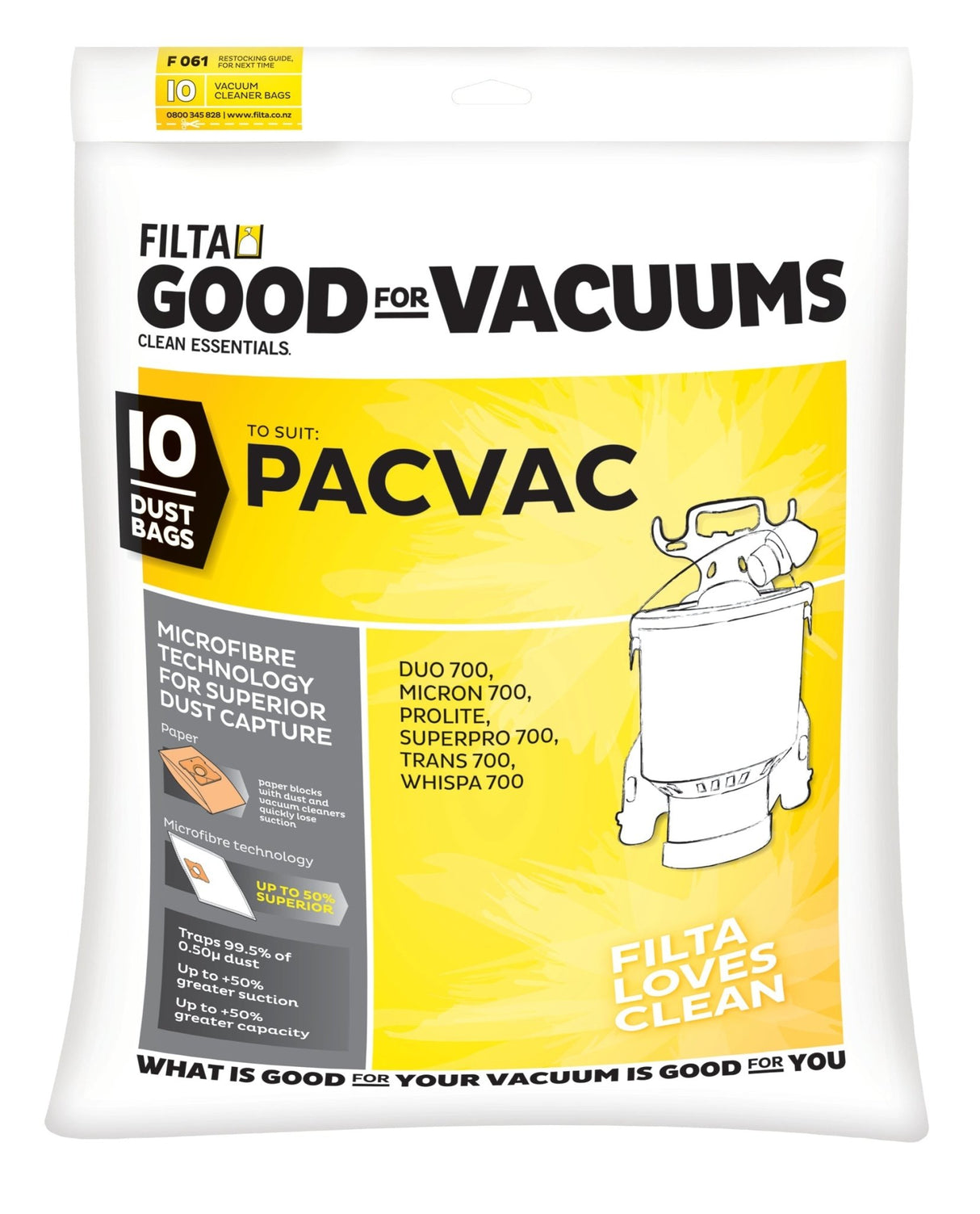 FILTA PACVAC SUPERPRO SMS MULTI LAYERED VACUUM CLEANER BAGS 10 PACK (F061) - Cafe Supply