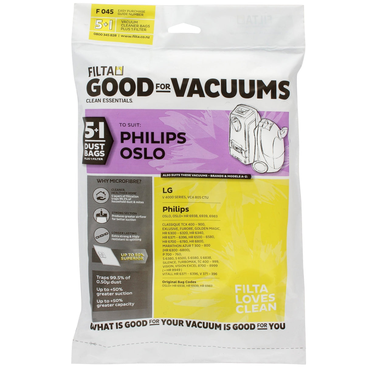 FILTA PHILIPS OSLO SMS MULTI LAYERED VACUUM CLEANER BAGS 5 PACK (F045) - Cafe Supply