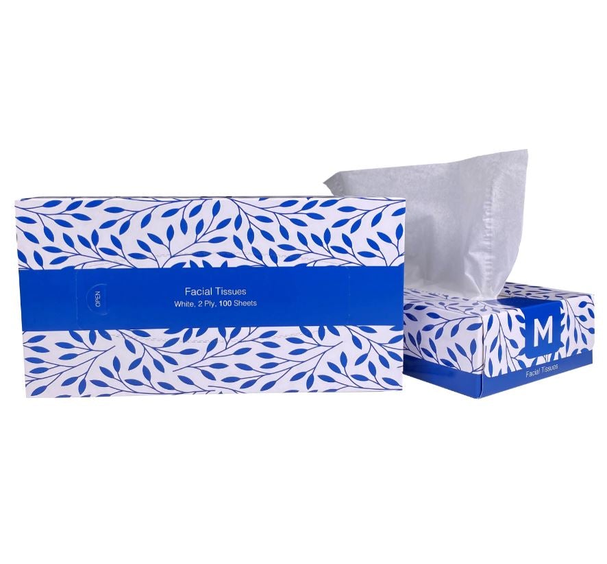 Flat Facial Tissues - White, 2 Ply, 100 Sheets (48) Per Box - Cafe Supply