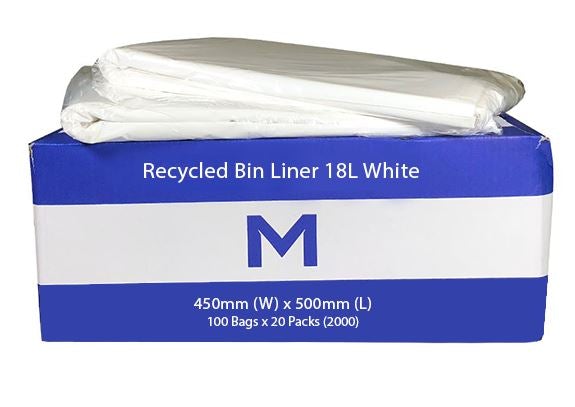 FP Recycled Bin Liner 18L - White, 450mm x 500mm x 20mu (2000) Per Box - Cafe Supply