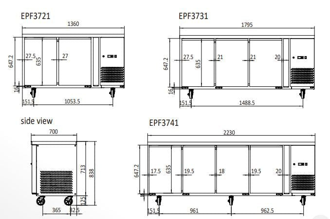 GLASS 2 DOOR COOLING FRIDGE TABLE 1360 MM EPF3721 - Cafe Supply