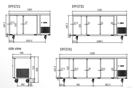 GLASS 2 DOOR COOLING FRIDGE TABLE 1360 MM EPF3721 - Cafe Supply