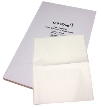 Greaseproof Paper Sheets - White, 480mm x 750mm, 35gsm (1000) Per Box - Cafe Supply