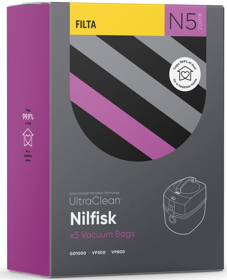 N5 - ULTRACLEAN NILFISK GD1000 SMS MULTI LAYERED VACUUM BAGS 5 PACK - Cafe Supply