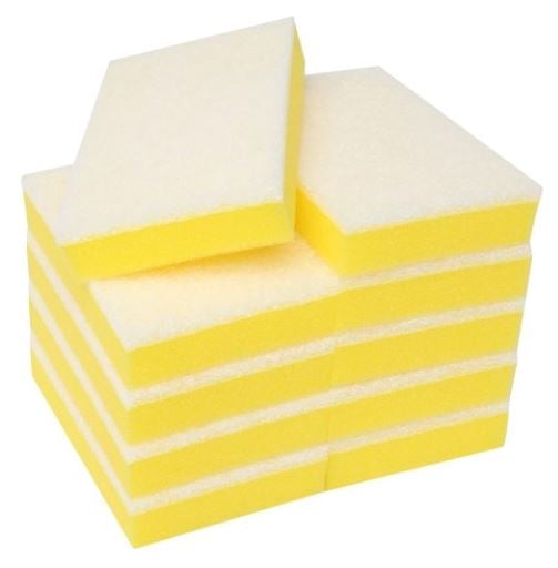 Non Scratch Scouring Sponge - Yellow/White, 100mm x 150mm x 30mm (40) Per Box - Cafe Supply