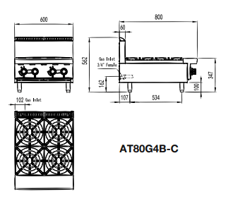 OPEN 4 BURNER COOK TOPS LPG AT80G4B-C-LPG - Cafe Supply