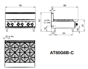 OPEN 6 BURNER COOK TOPS LPG AT80G6B-C-LPG - Cafe Supply