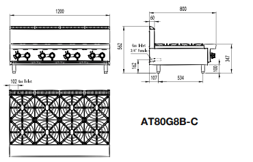 OPEN 8 BURNER COOK TOPS LPG AT80G8B-C-LPG - Cafe Supply