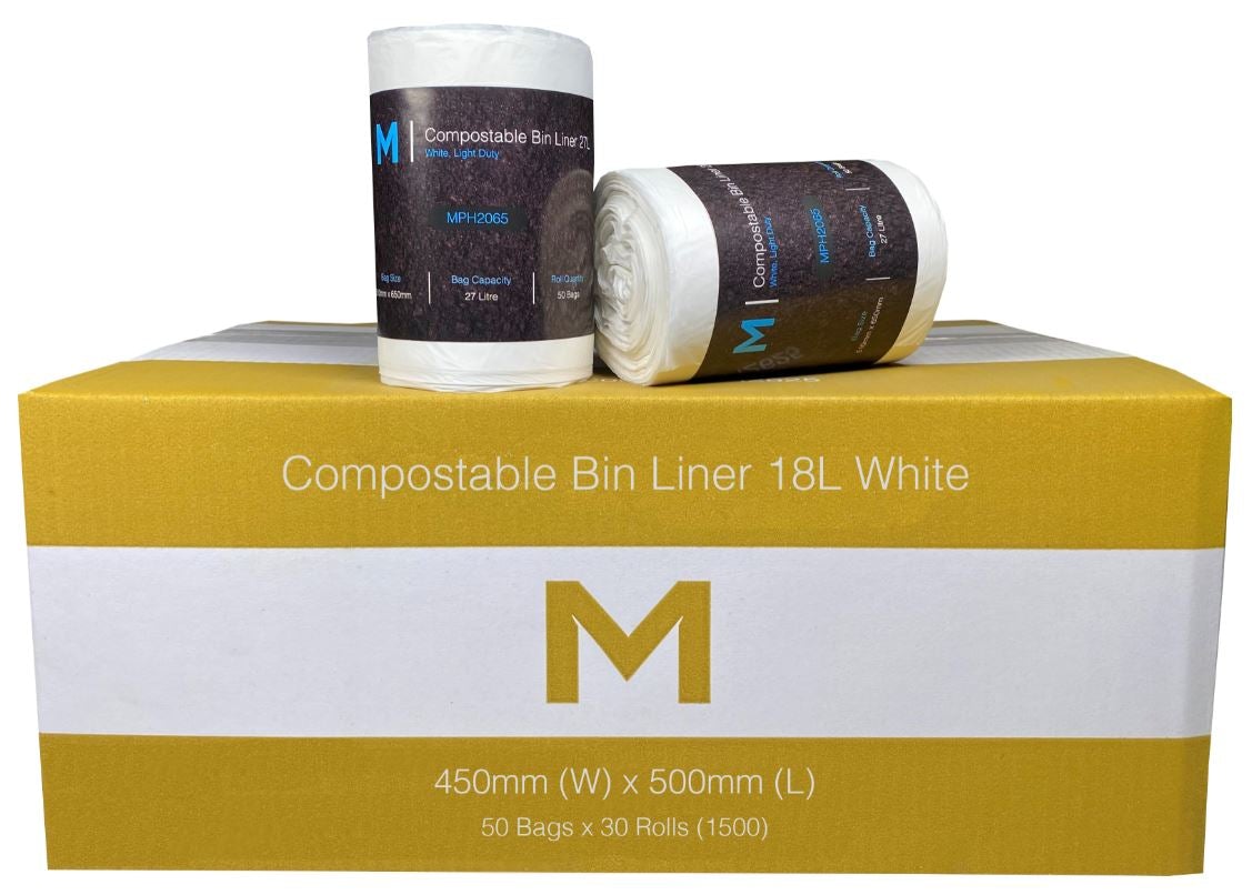 POR Compostable Bin Liner 18L - White, 450mm x 500mm x 15mu (1500) Per Box - Cafe Supply