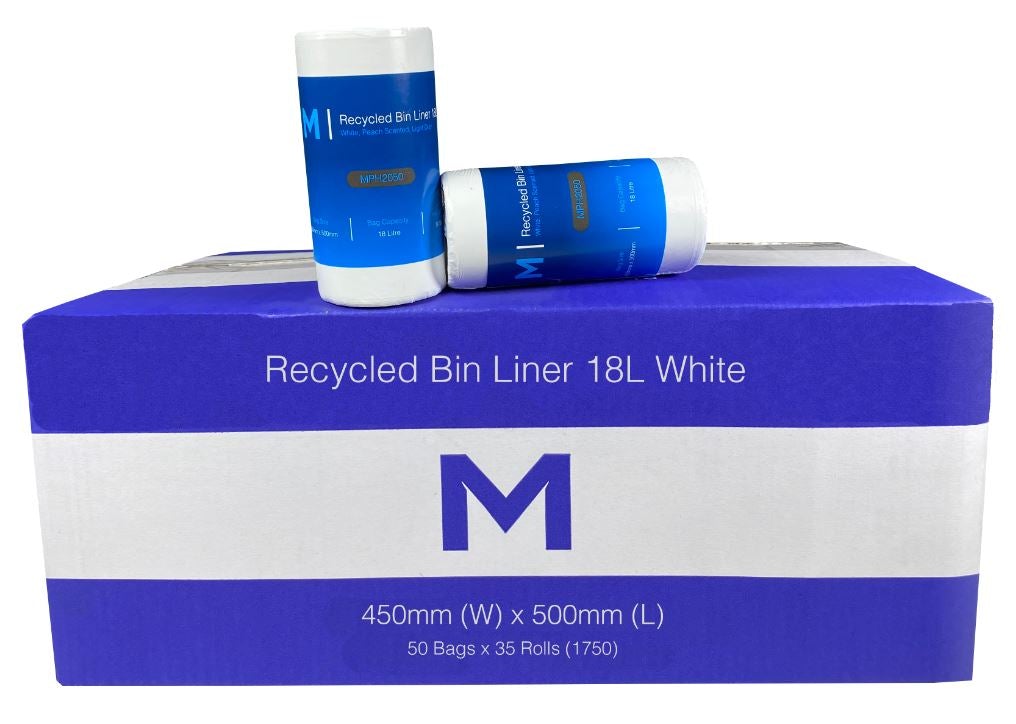 POR Recycled Bin Liner 18L - White, 450mm x 500mm x 15mu (1750) *Scented* Per Box - Cafe Supply