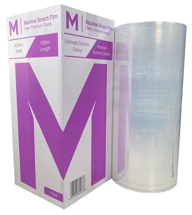 Premium Machine Stretch Film - Clear, 750mm x 1630m x 20mu (1) Per Box - Cafe Supply