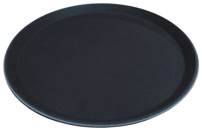 SERVING TRAY BLACK NON-SLIP- 350MM ROUND - Cafe Supply