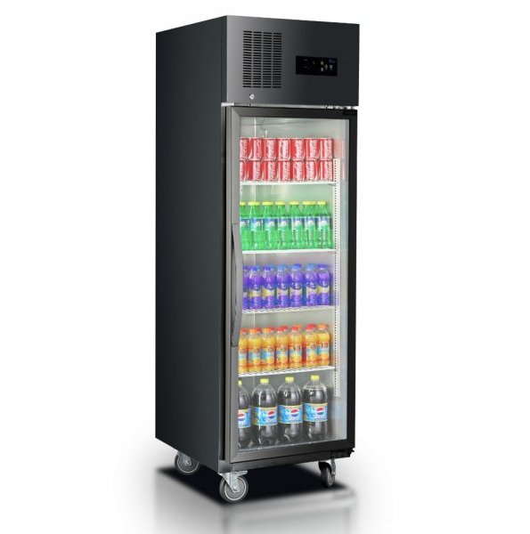 Single Glass Door Upright Fridge Black Stainless Steel - SUCG500B - Cafe Supply