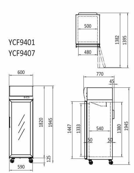 TOP MOUNTED SINGLE DOOR GLASS FREEZER YCF9407 - Cafe Supply