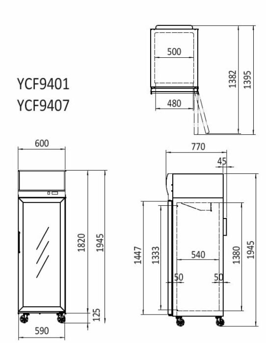 TOP MOUNTED SINGLE DOOR GLASS FRIDGE YCF9401 - Cafe Supply