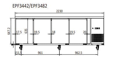 UNDERBENCH FOUR DOOR COOLING FRIDGE TABLE 2230 MM EPF3442 - Cafe Supply